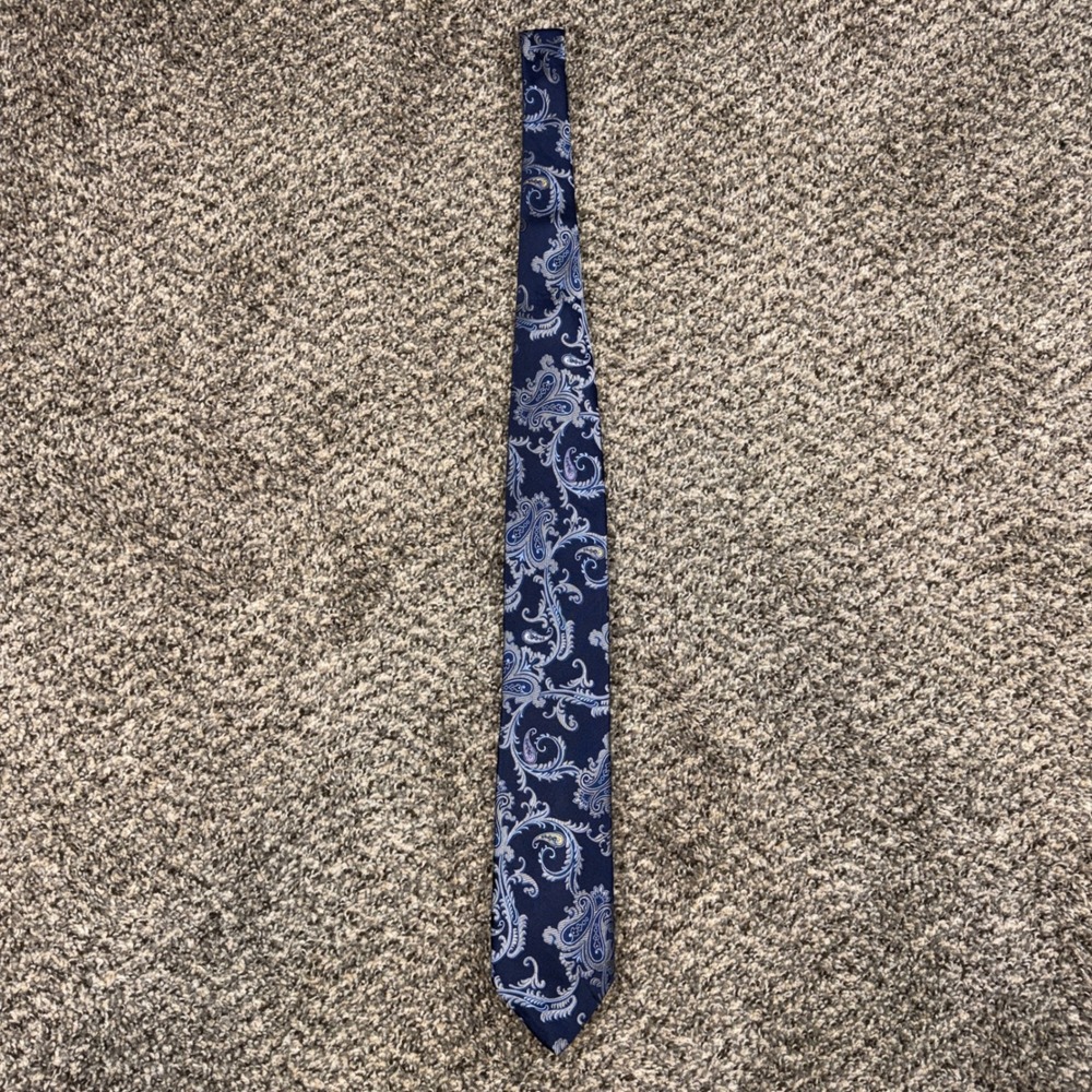 Robert Talbott Best of Class Nordstrom Silk Tie Navy Blue Silver Paisley USA